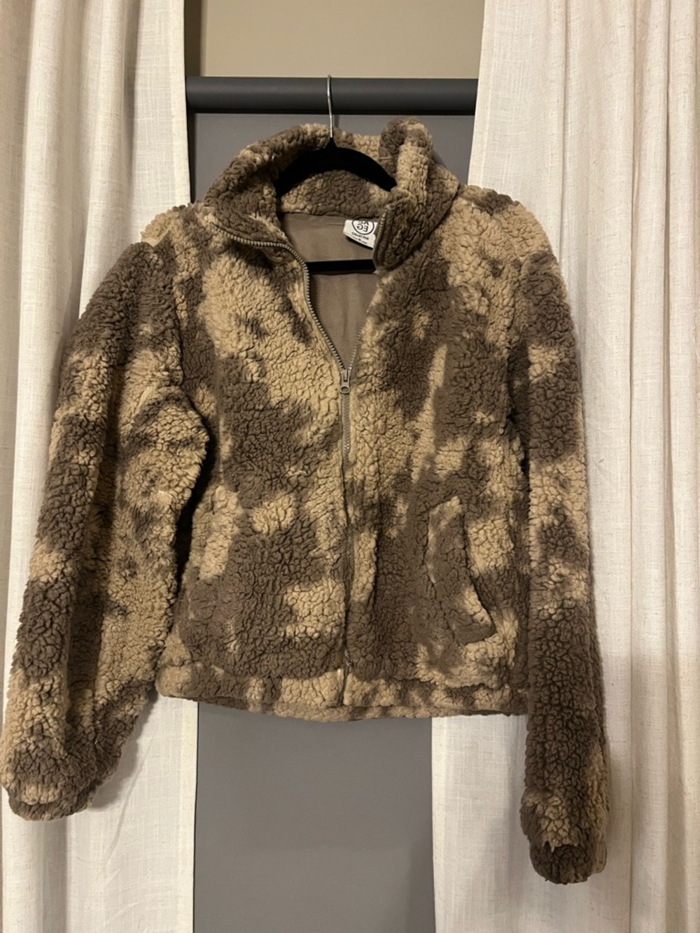 Sage Brown and Cream Sherpa Zip-Up Jacket